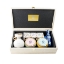Close-up shot of the customizable wooden gift box with a company logo engraved on the lid