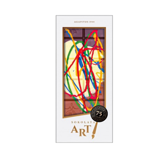 Indulge in a 100g masterpiece. Sokolata Agapitos 1944 combines fine dark, milk, and white chocolate with vibrant natural colors inspired by the great Impressionists. Handmade in Greece.