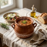 Authentic Sifnos ceramics Tsoukali Clay Slow-Cooking Pot Ø 16cm | Handcrafted Traditional Greek Bean Pot with Lid for Oven-to...