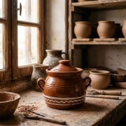 Authentic Sifnos ceramics Tsoukali Clay Slow-Cooking Pot Ø 16cm | Handcrafted Traditional Greek Bean Pot with Lid for Oven-to...