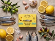 Hellas Meze Aegean Sea Sardines in Vegetable Oil, 90 g on a clean ecommerce background
