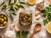 Escargot de Crete Snail Fillets Meze in Cretan Olive Oil, Garlic and Parsley - 90g Jar on a clean ecommerce background