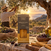 Navarino Icons Sourdough Breadsticks with Kalamon Olive, 130g on a clean ecommerce background