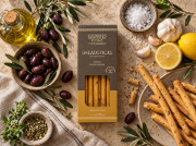 Navarino Icons Sourdough Breadsticks with Kalamon Olive, 130g on a clean ecommerce background