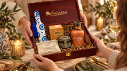 elenianna The Hellenic Table Collection – Greek Gourmet Wooden Gift Chest, 5 Items on a clean ecommerce background